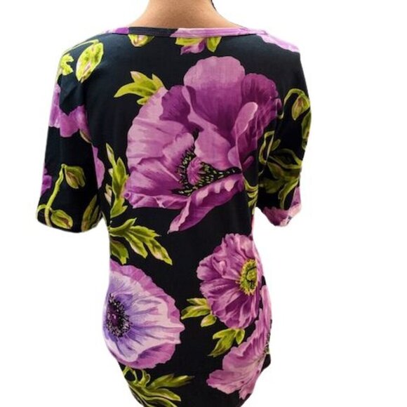 Roaman’s Beaded and Sequined Floral T-Shirt Blouse in Black and Purple – Large - Picture 6 of 7